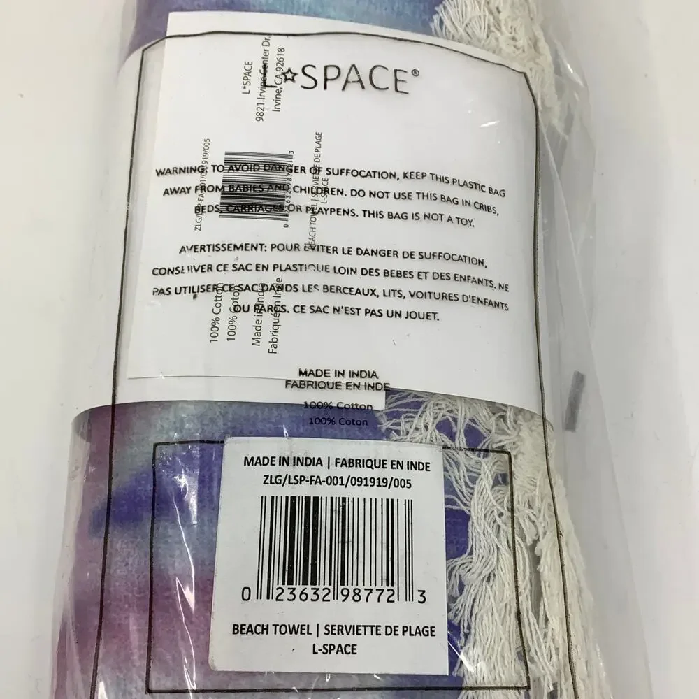 L*Space Beach Towel 68 X 30 Large Tie Dye NEW